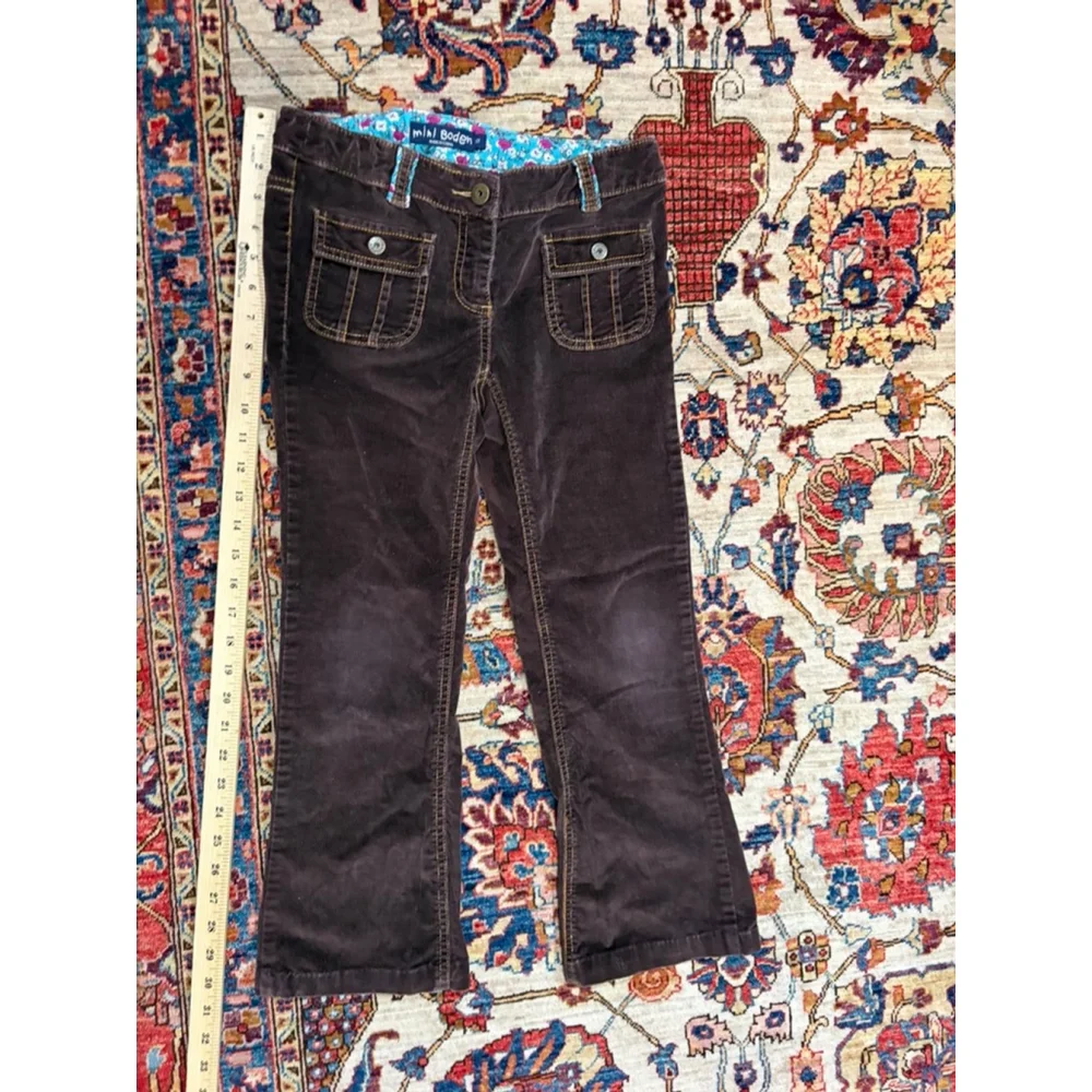 Mini Boden Brown Corduroy Pants Kids Size 11Y Straight Leg Floral Lined